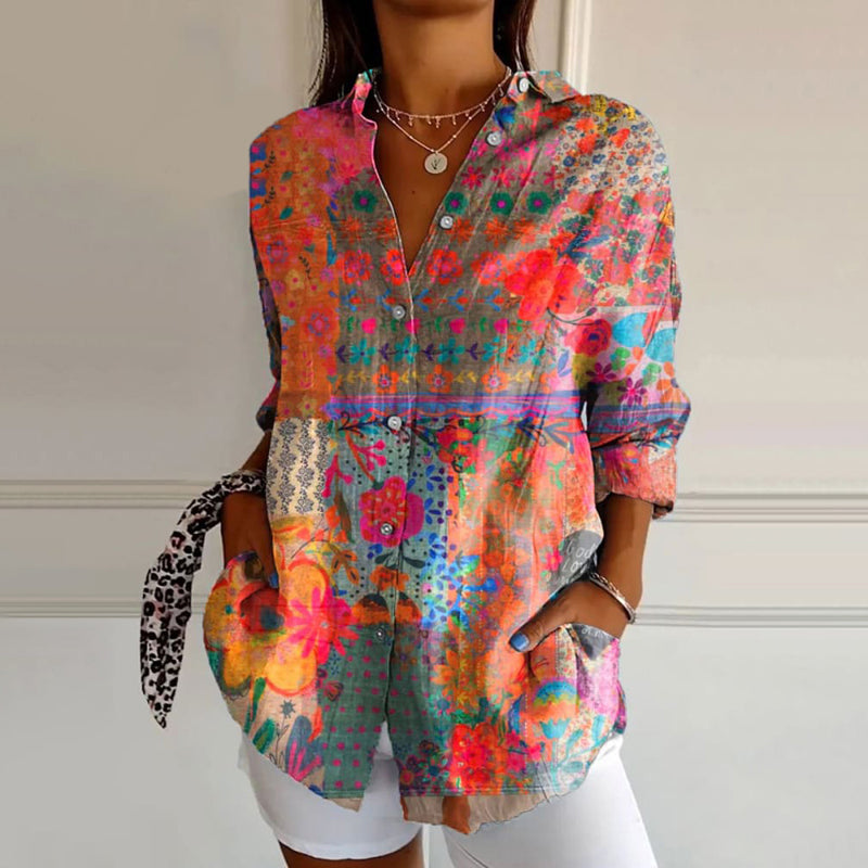 Oversized Floral Button-Down Shirt for Women