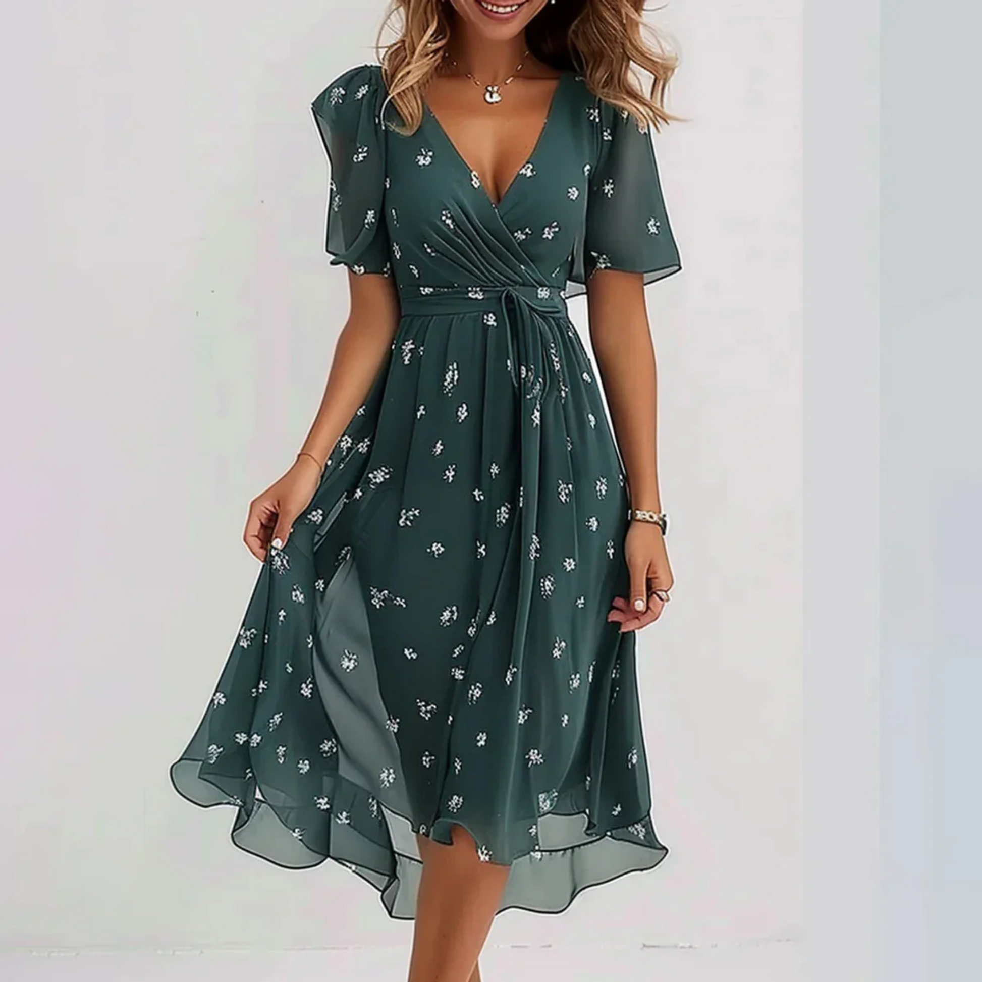 Floral Wrap Midi Dress for Women