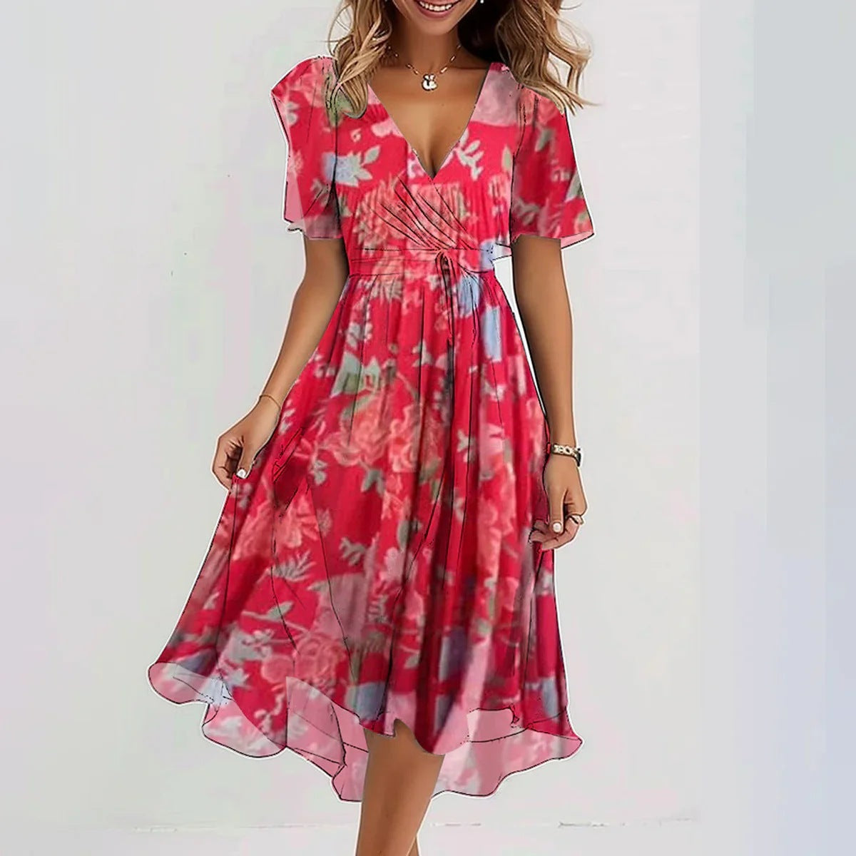 Floral Wrap Midi Dress for Women