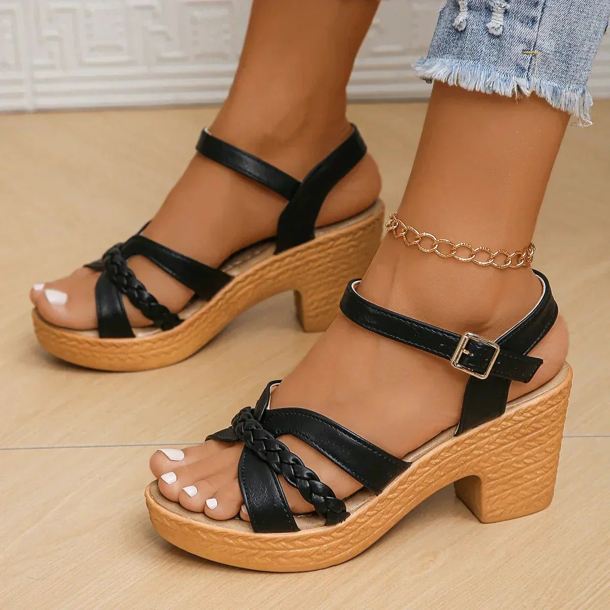 Platform Block Heel Braided Sandals for Women