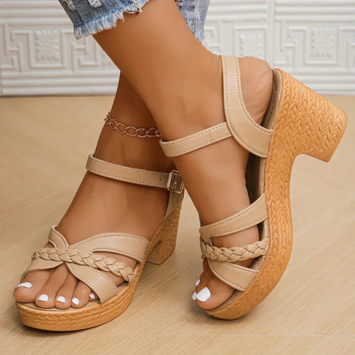 Platform Block Heel Braided Sandals for Women