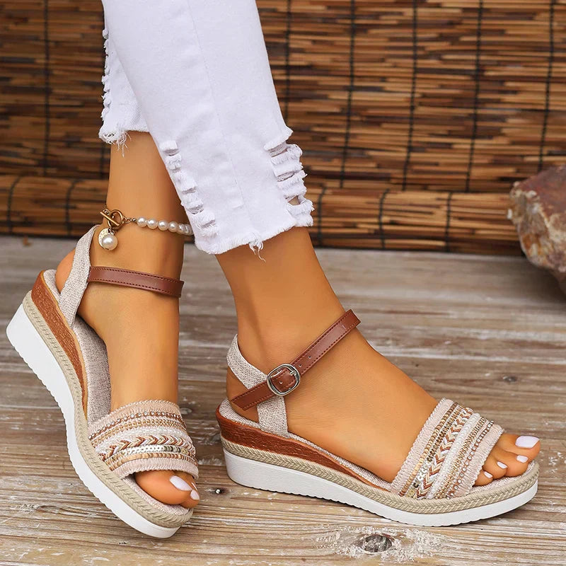 Woven Wedge Ankle Strap Sandals for Women