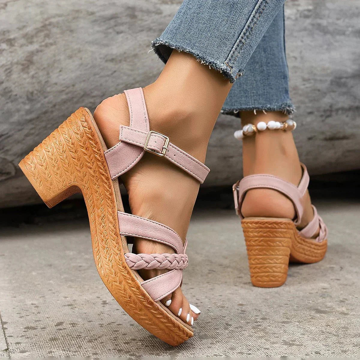 Platform Block Heel Braided Sandals for Women