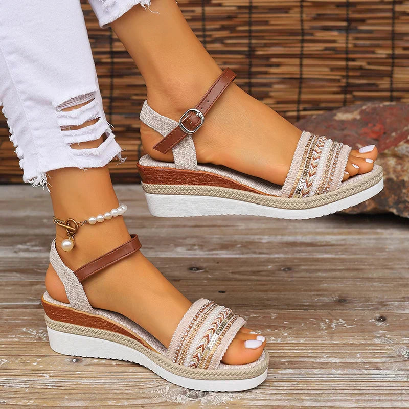 Woven Wedge Ankle Strap Sandals for Women