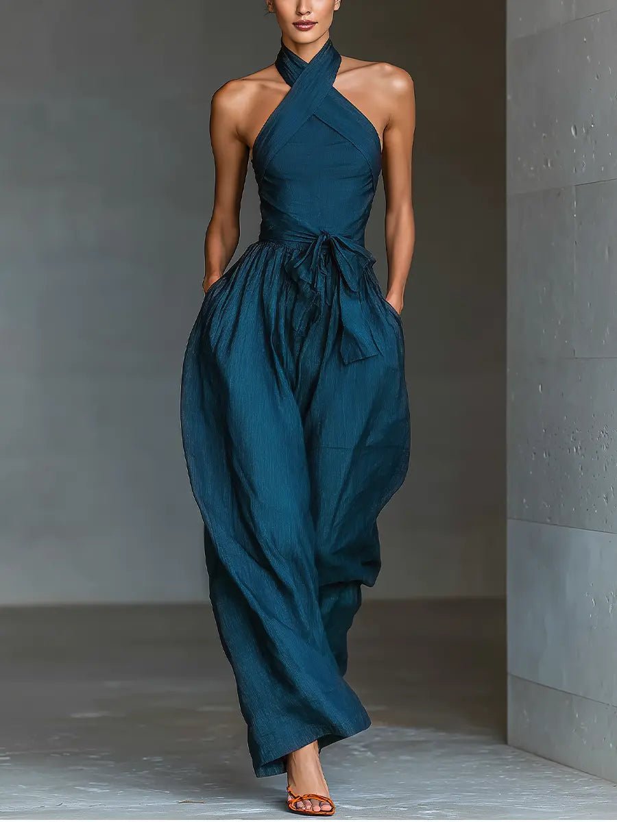 Halter Wide-Leg Linen Jumpsuit for Women