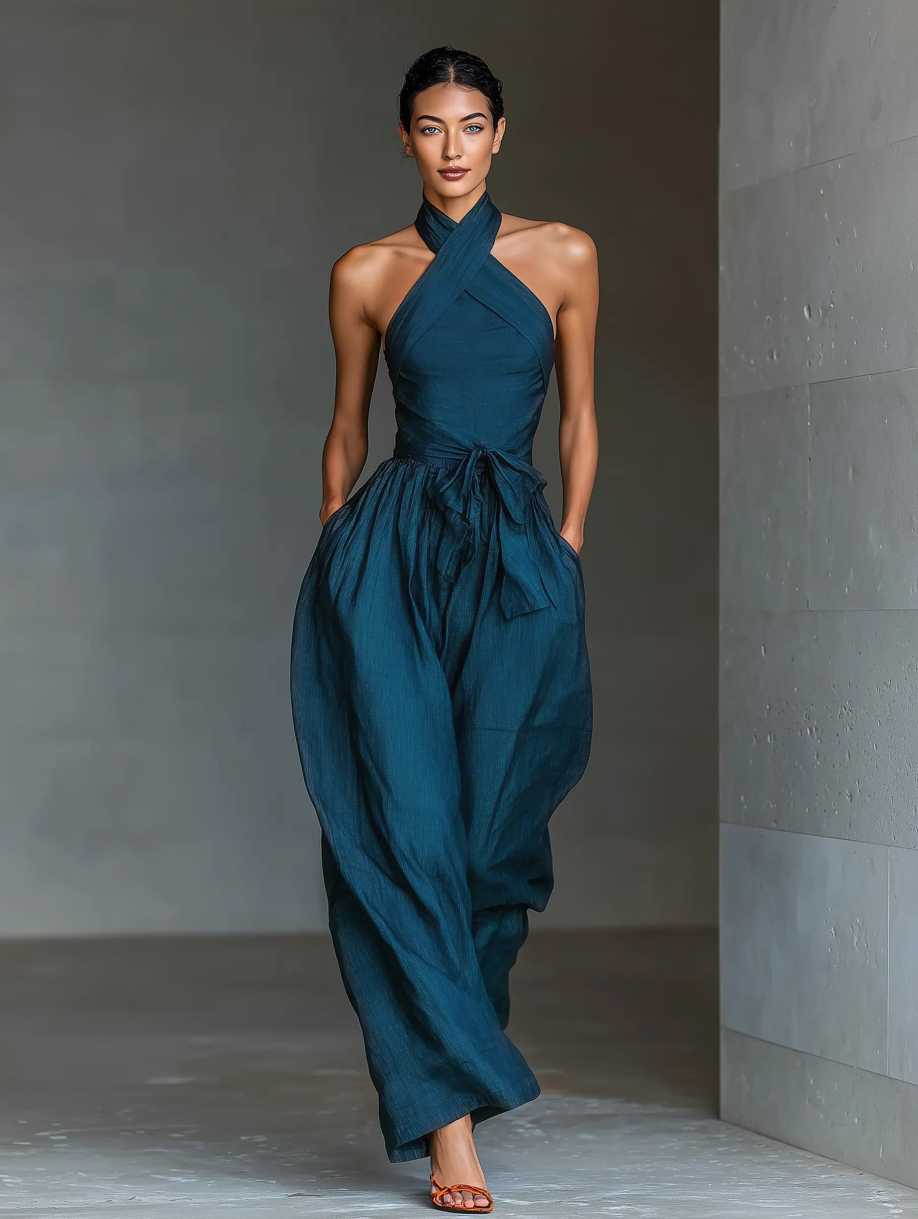 Halter Wide-Leg Linen Jumpsuit for Women