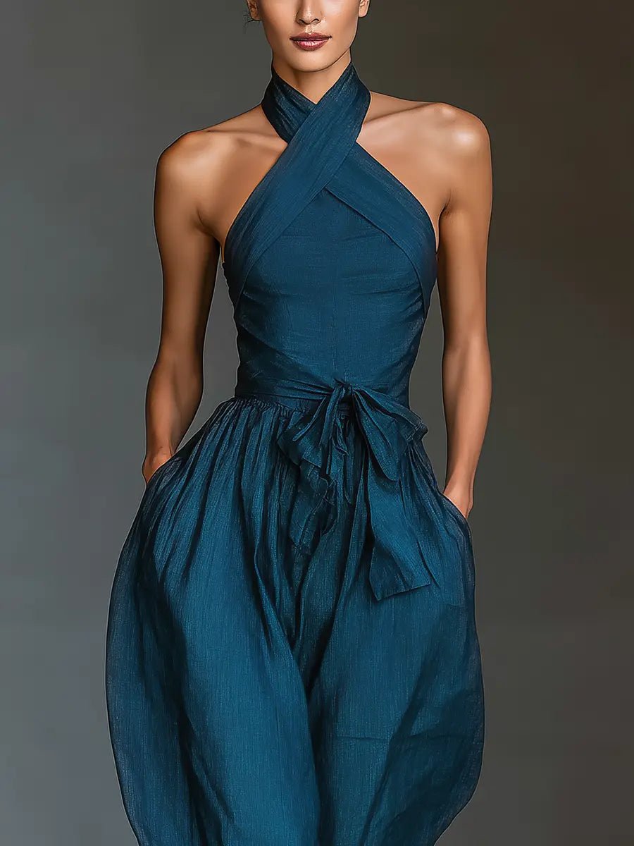 Halter Wide-Leg Linen Jumpsuit for Women