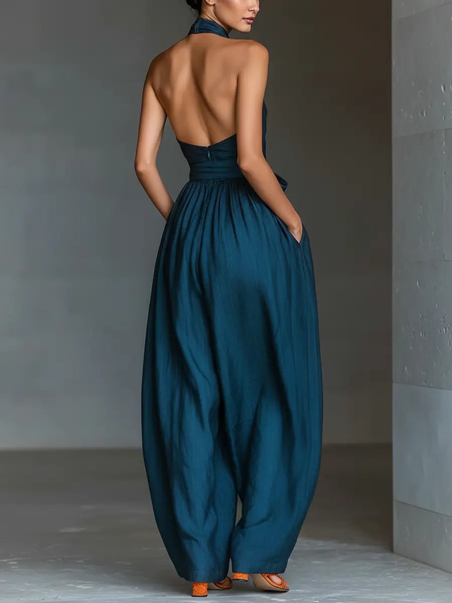 Halter Wide-Leg Linen Jumpsuit for Women