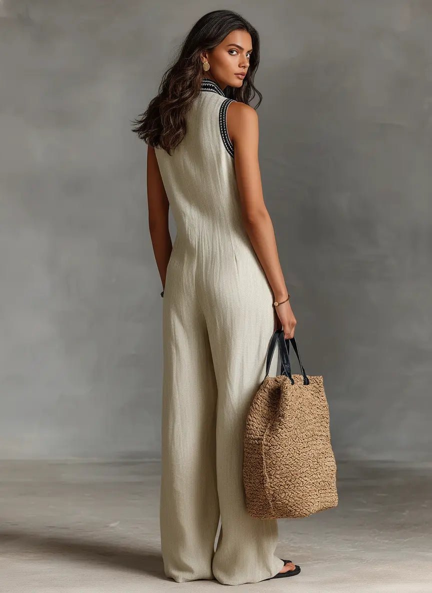Wide Leg Sleeveless Stand Collar Jumpsuit for Women