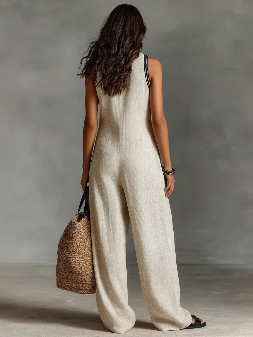 Wide Leg Sleeveless Stand Collar Jumpsuit for Women