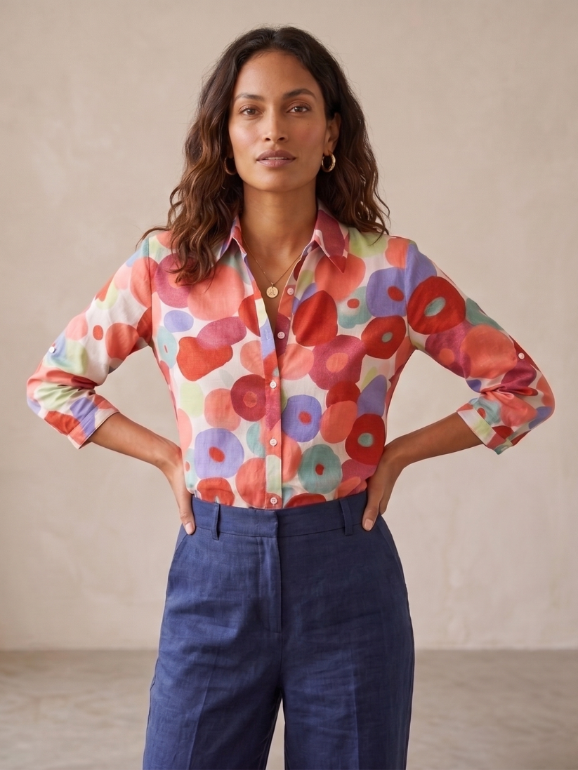 Button-Down Floral Blouse for Women