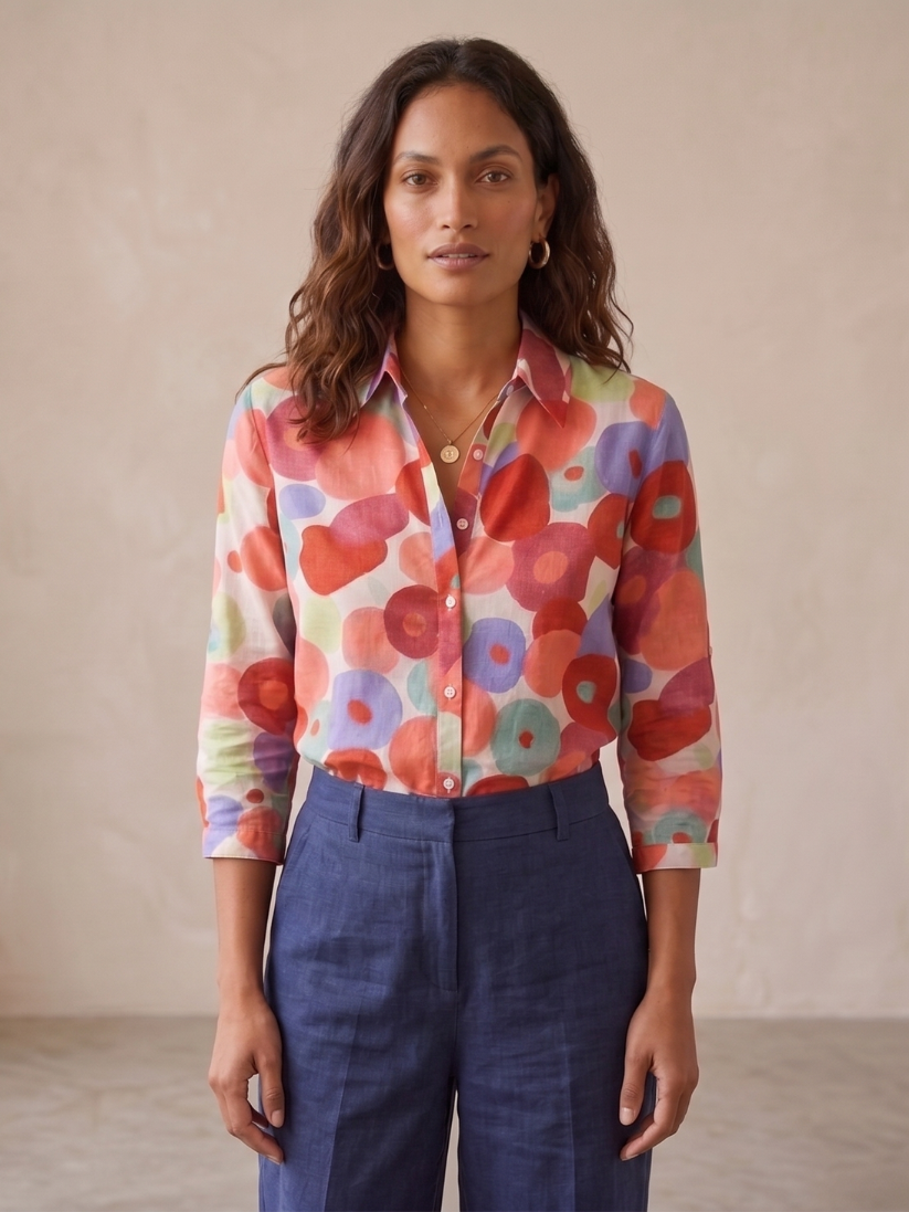 Button-Down Floral Blouse for Women