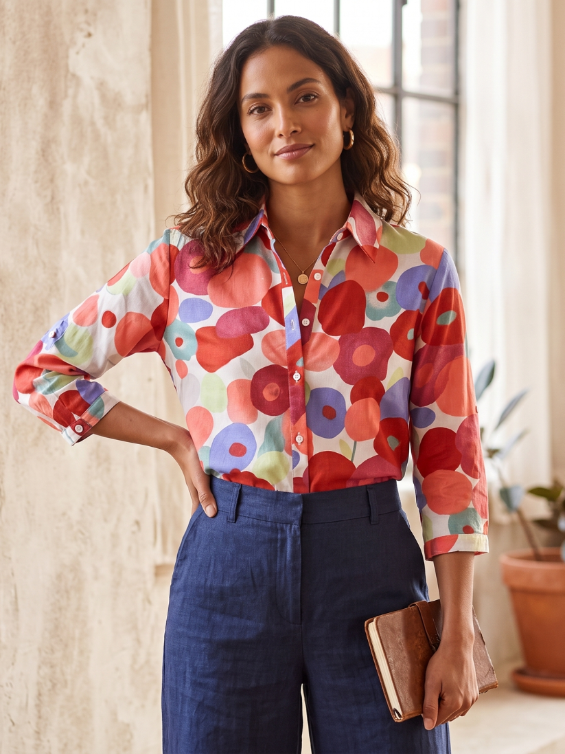 Button-Down Floral Blouse for Women
