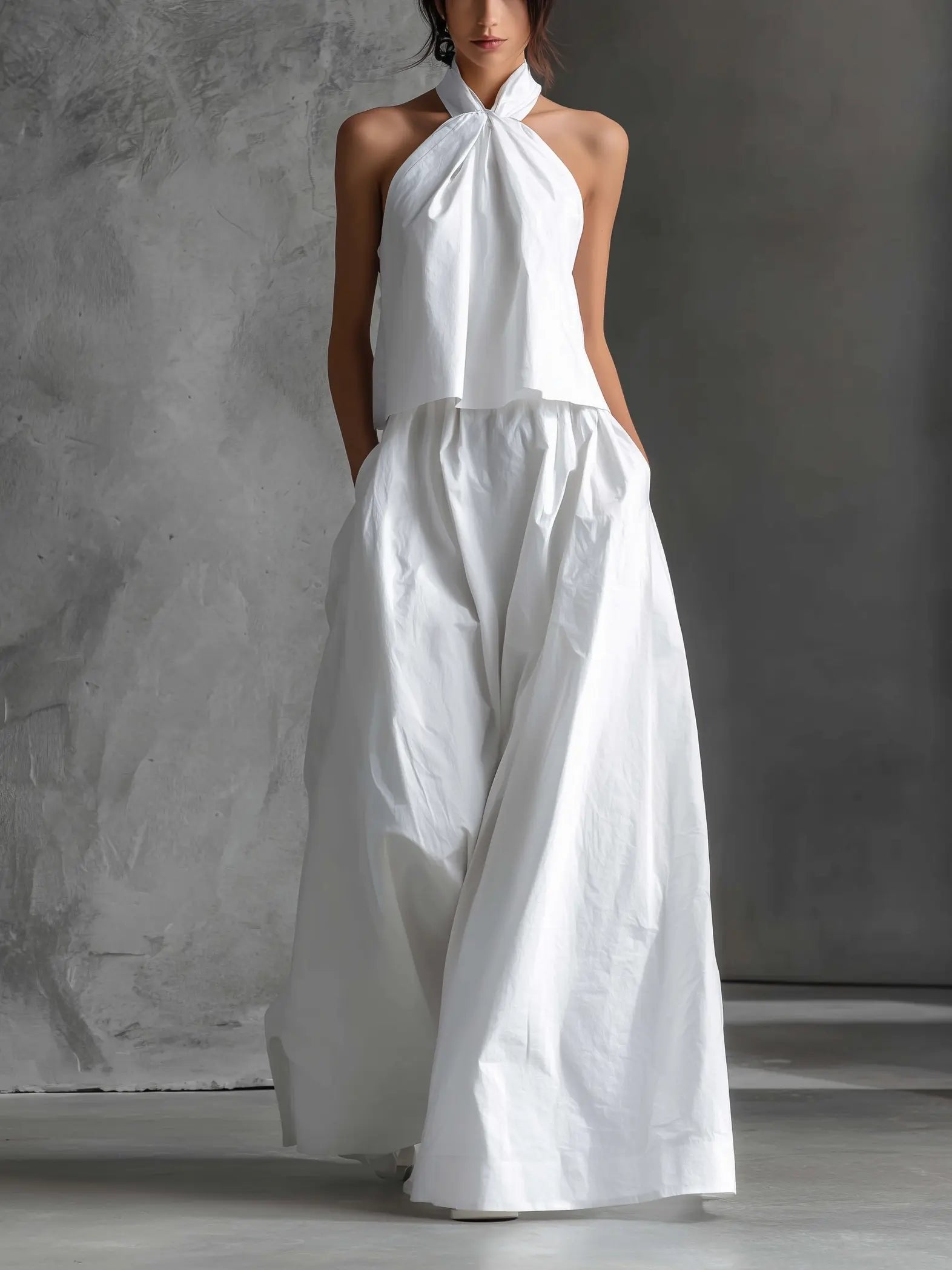 Halter Neck Maxi Linen Set for Women