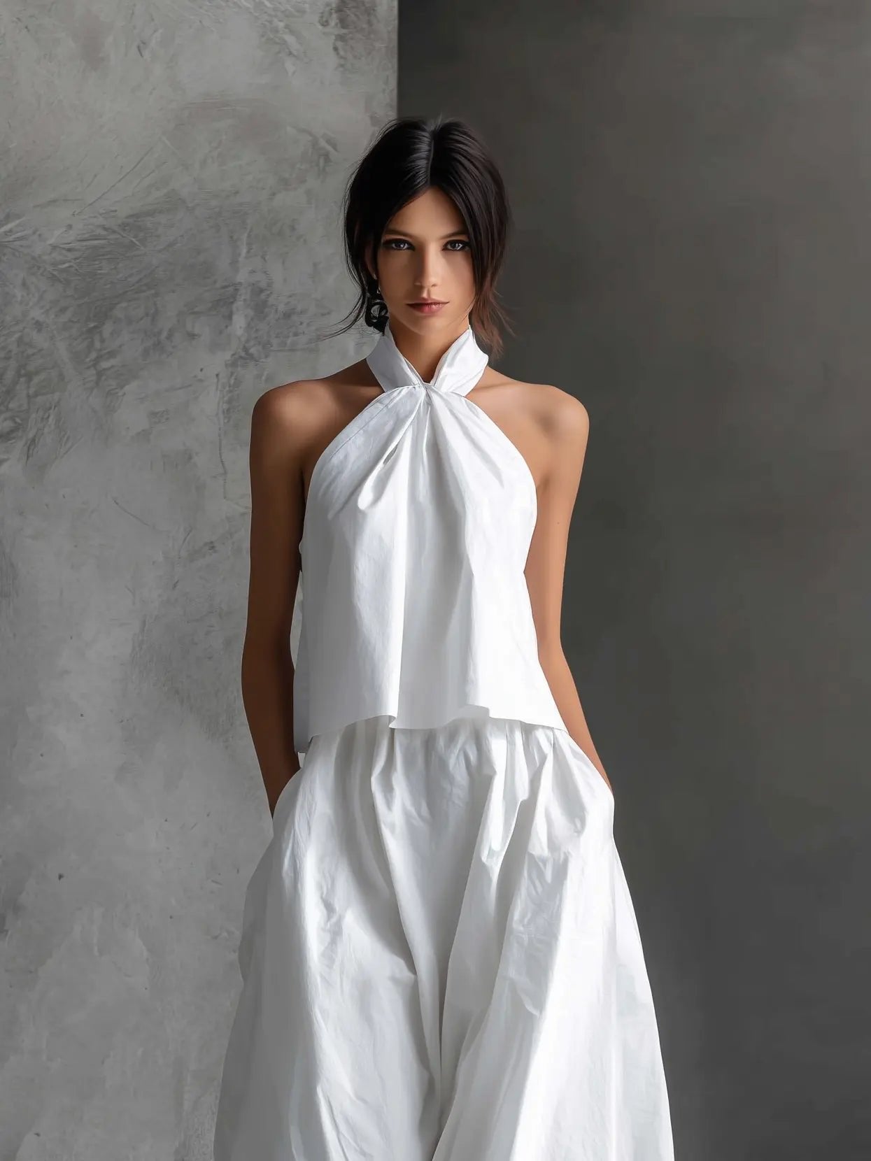 Halter Neck Maxi Linen Set for Women