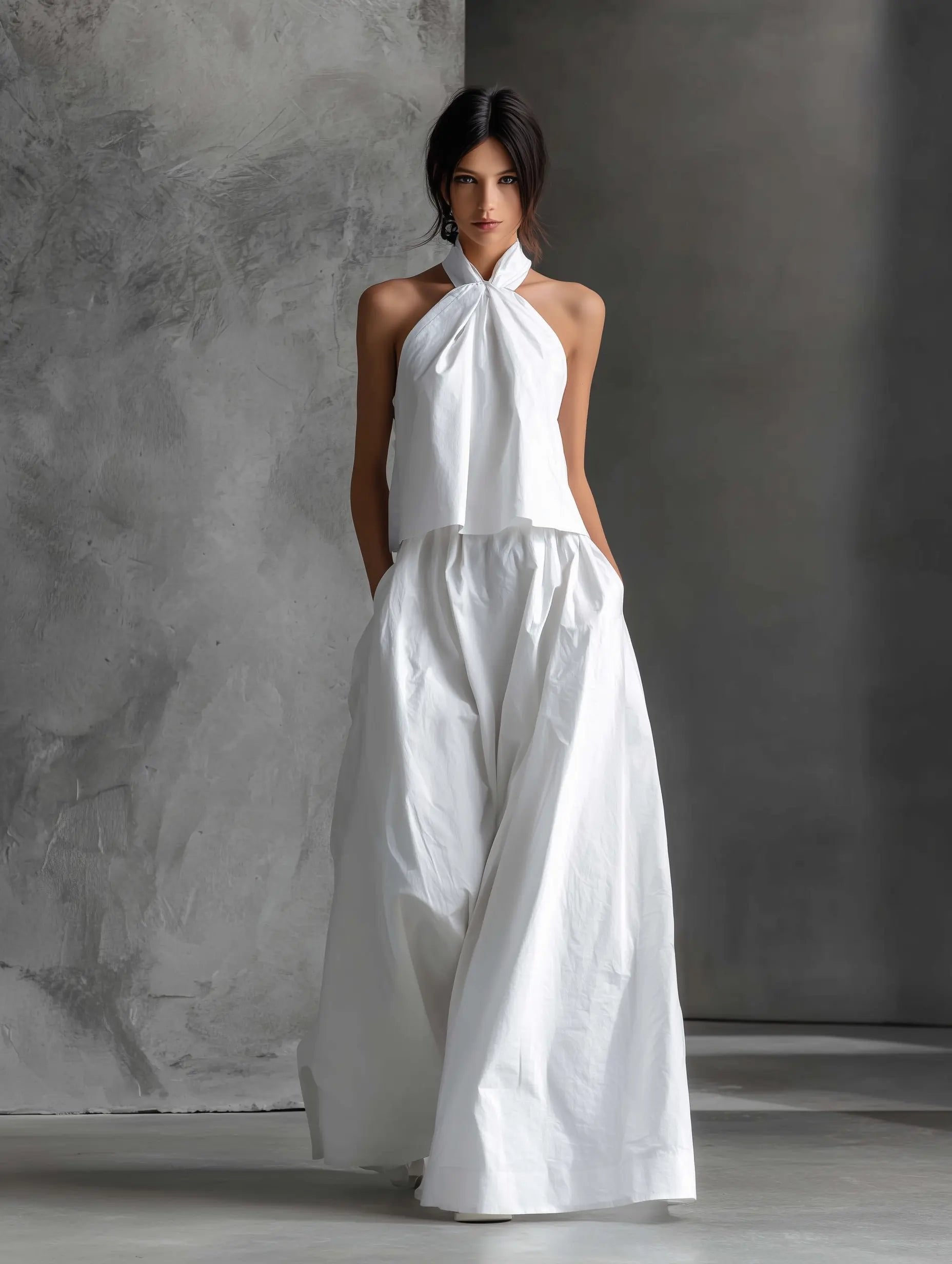 Halter Neck Maxi Linen Set for Women