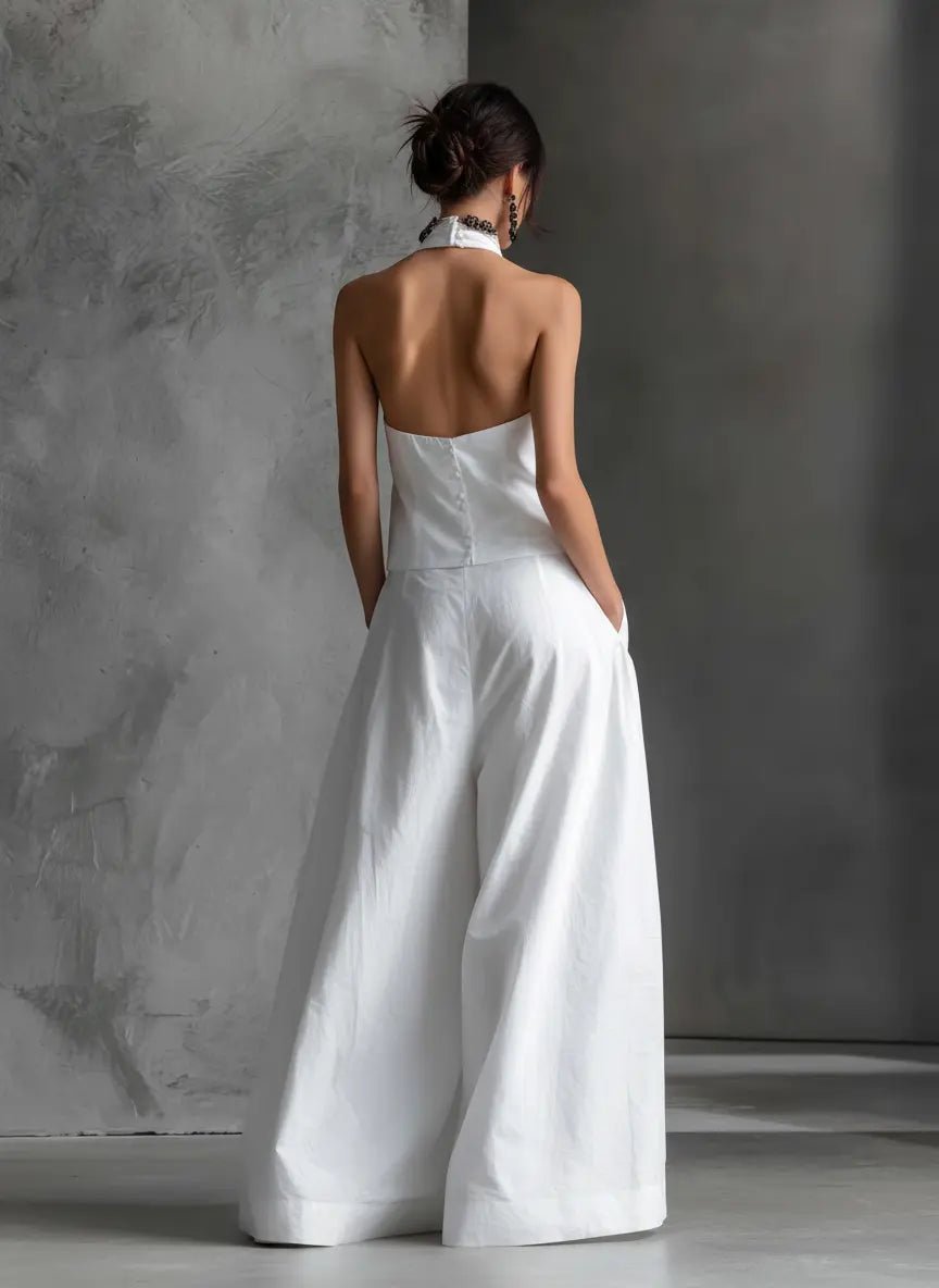 Halter Neck Maxi Linen Set for Women