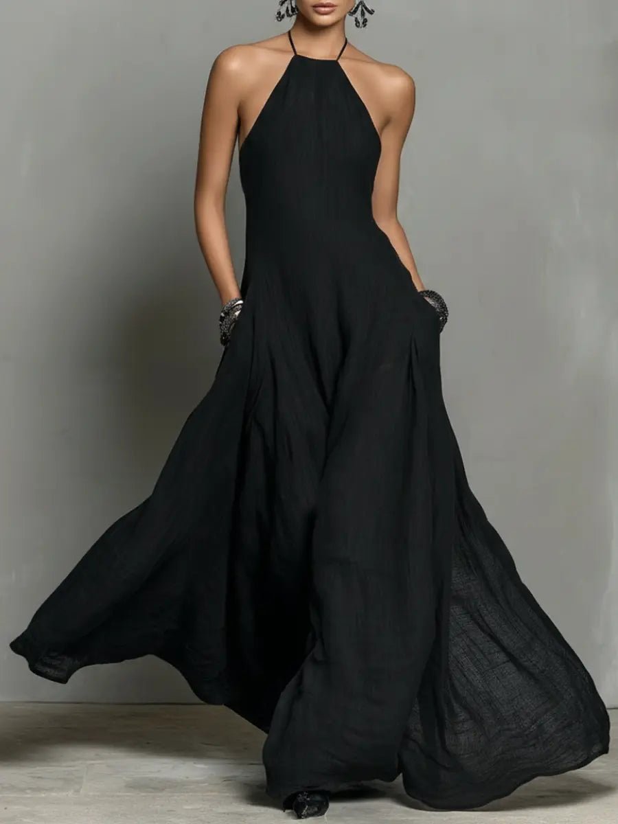 Halter Neck Sleeveless Linen Blend Maxi Dress for Women