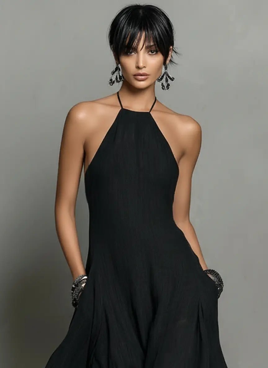 Halter Neck Sleeveless Linen Blend Maxi Dress for Women