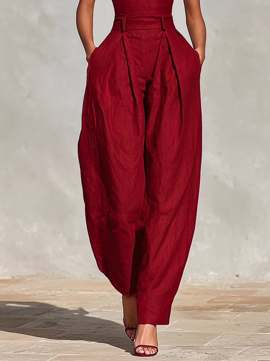 High-Waist Wide-Leg Linen Jumpsuit for Women