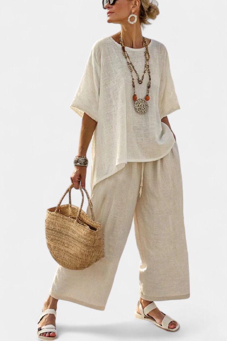 Linen Asymmetric Wide Leg Co-Ord Set for Women