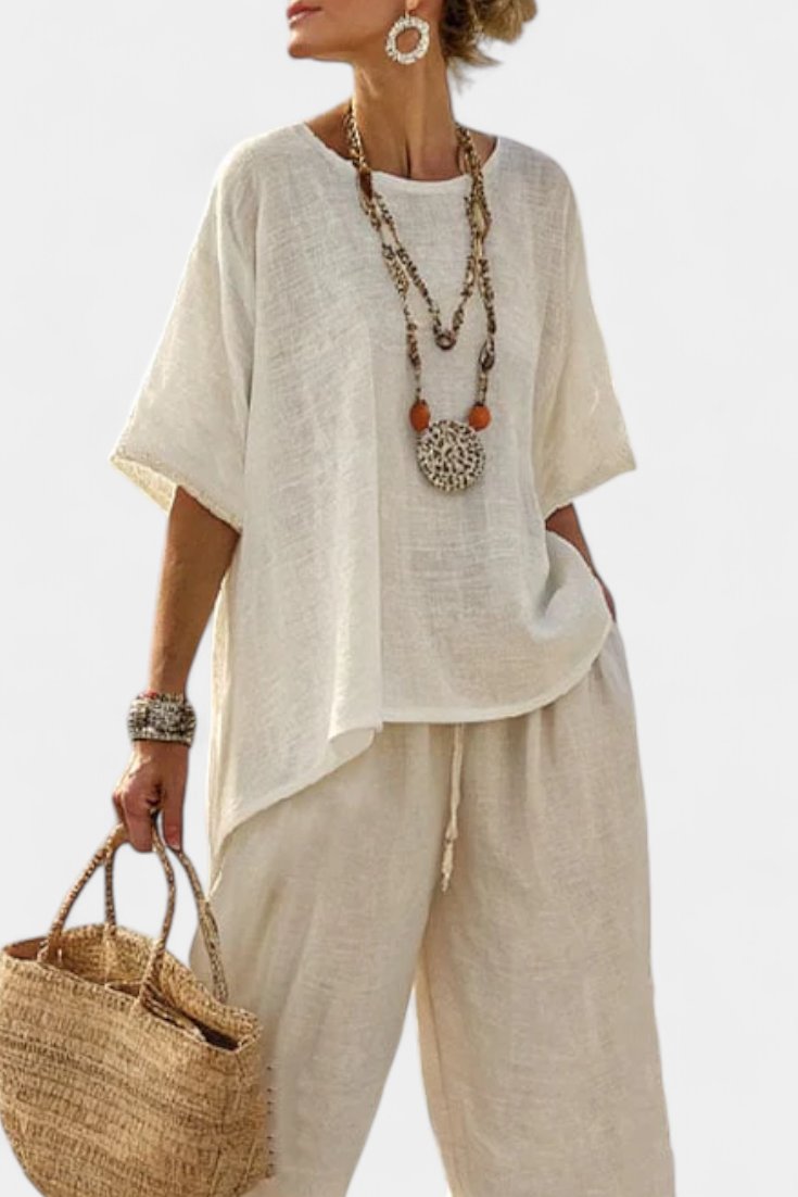 Linen Asymmetric Wide Leg Co-Ord Set for Women