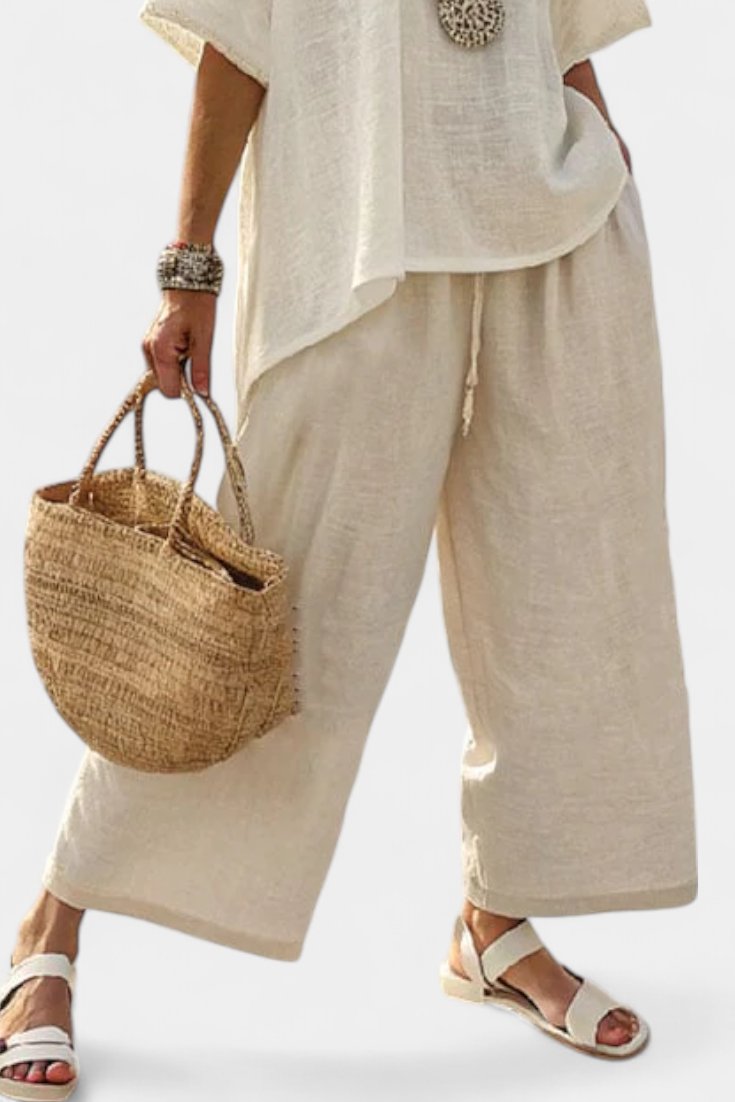Linen Asymmetric Wide Leg Co-Ord Set for Women