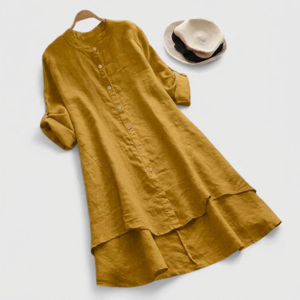 Linen Asymmetric Hem Shirt Dress for Women