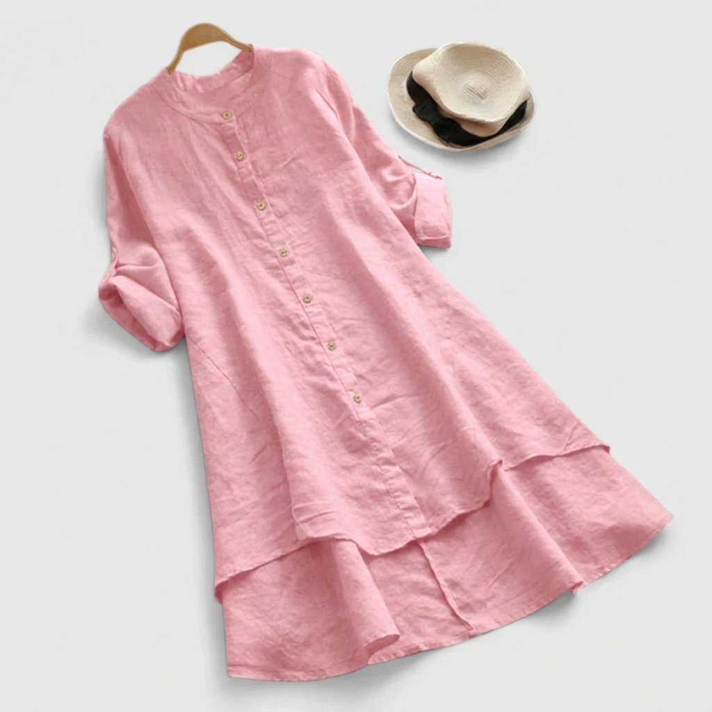 Linen Asymmetric Hem Shirt Dress for Women