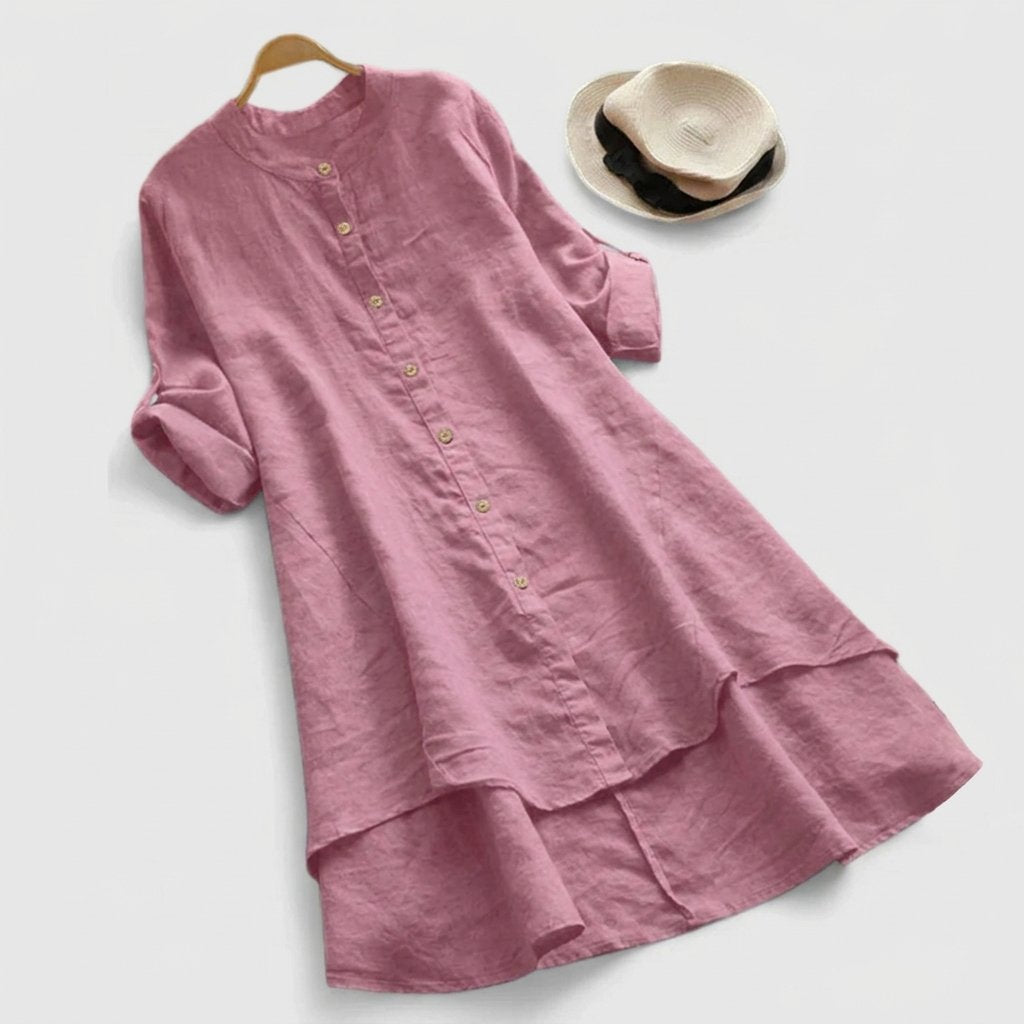 Linen Asymmetric Hem Shirt Dress for Women