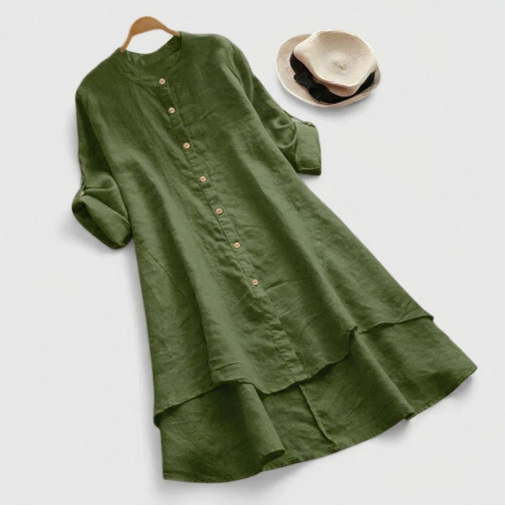 Linen Asymmetric Hem Shirt Dress for Women