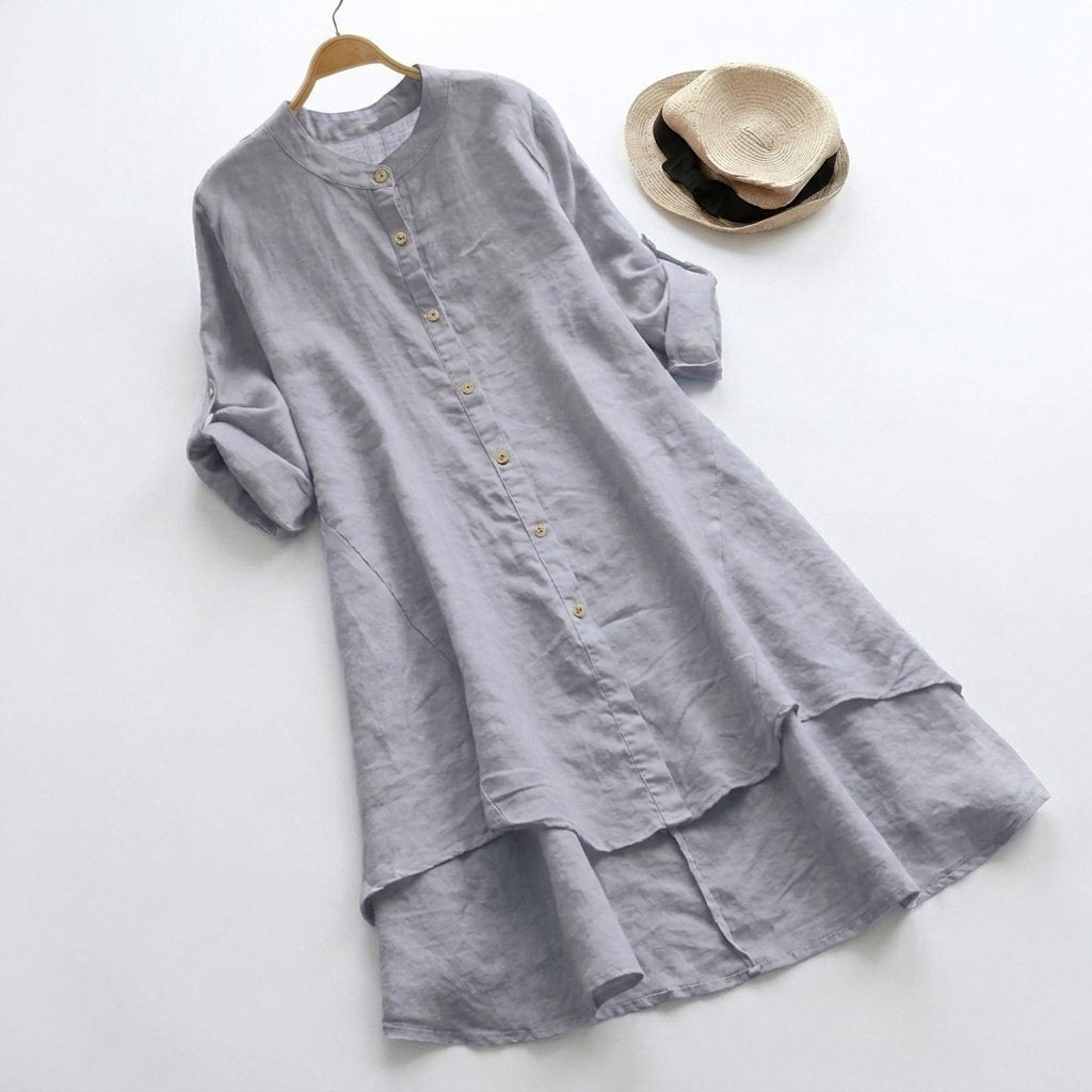 Linen Asymmetric Hem Shirt Dress for Women
