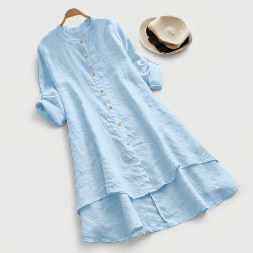 Linen Asymmetric Hem Shirt Dress for Women