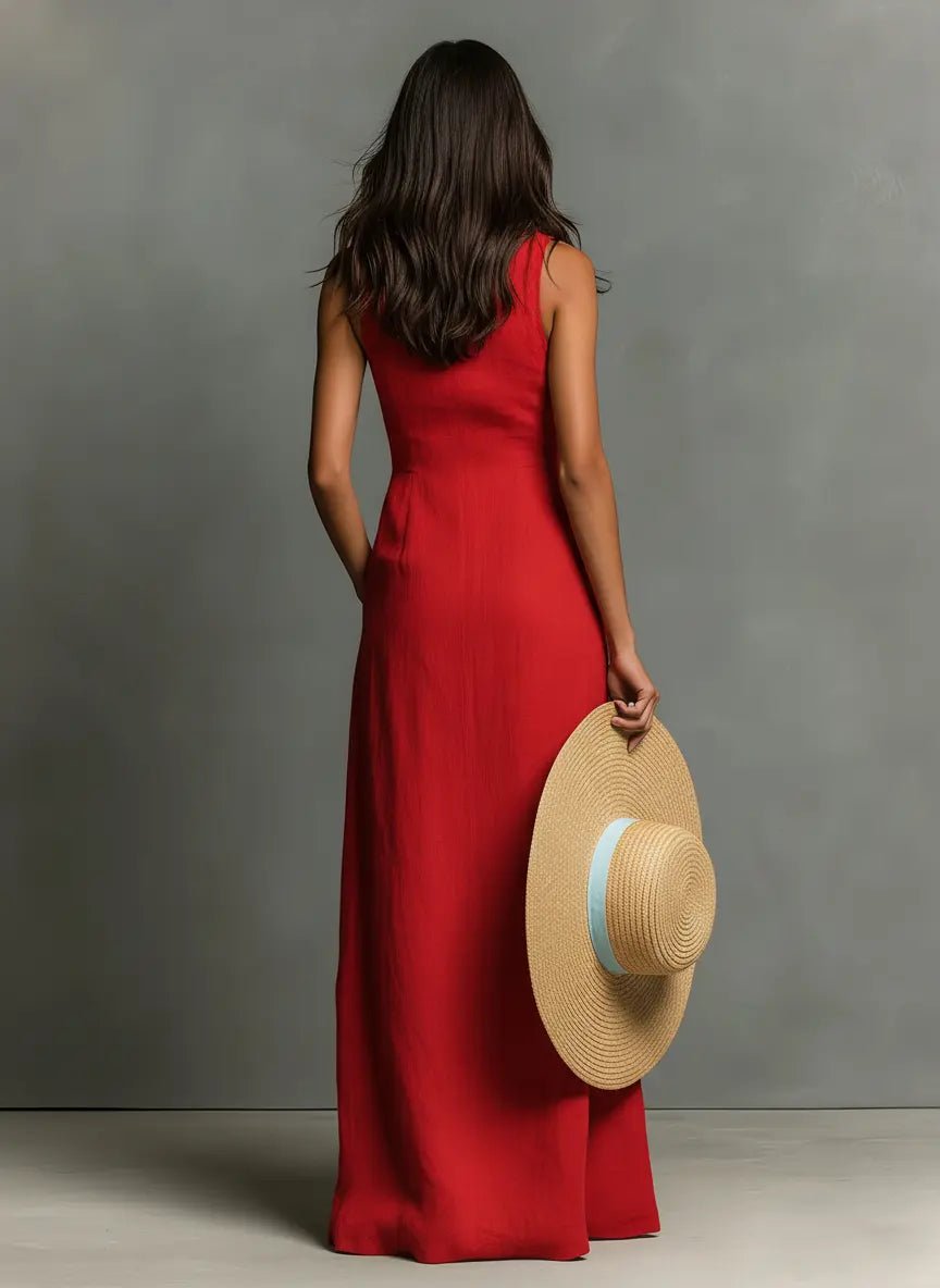 Sleeveless Linen Maxi Shirt Dress for Women