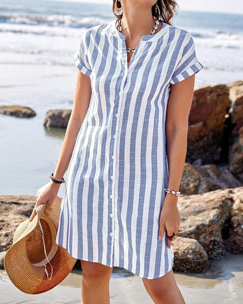 Striped Button-Down Shirt Dress for Women