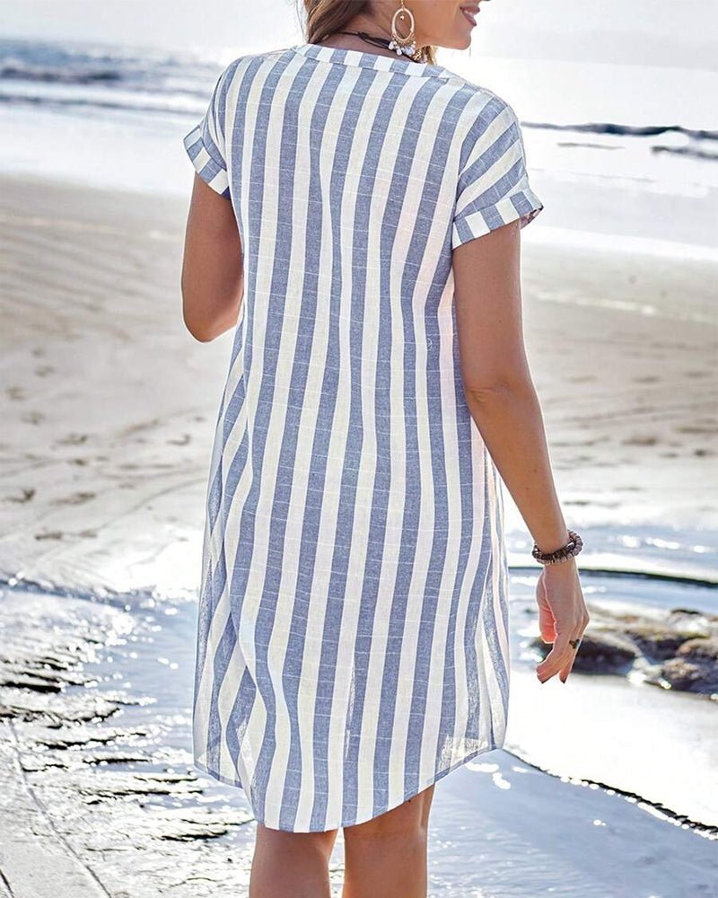 Striped Button-Down Shirt Dress for Women
