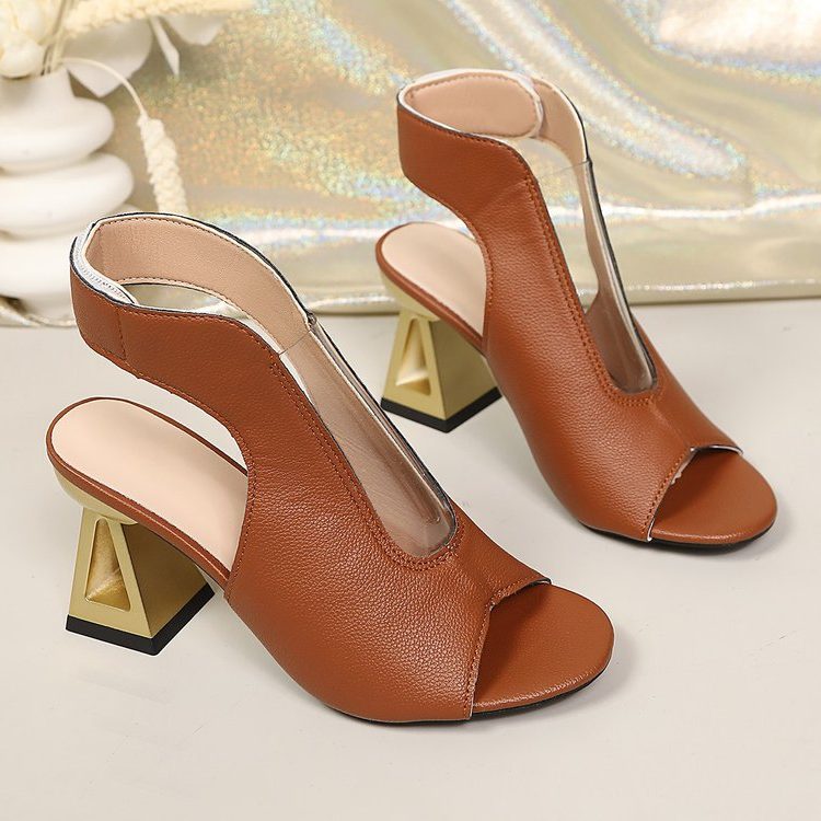 Woven Block Heel Mule Sandals for Women - Marron clair