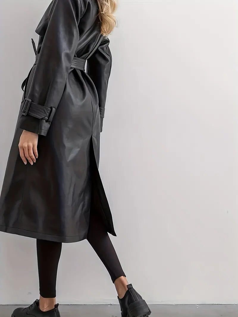 Wrap Leather Trench Coat for Women