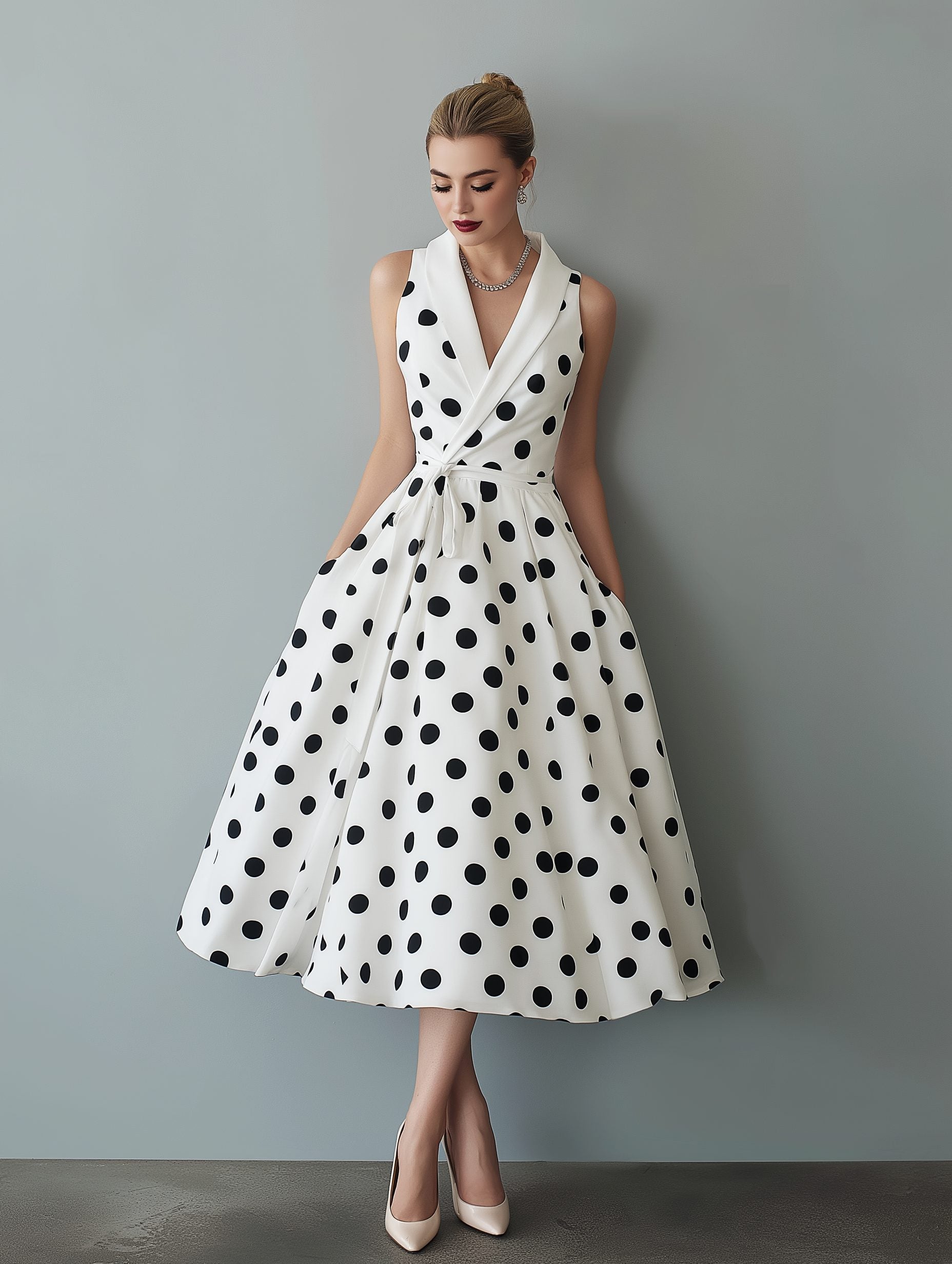 Wrap Polka Dot Midi Dress for Women - View 3