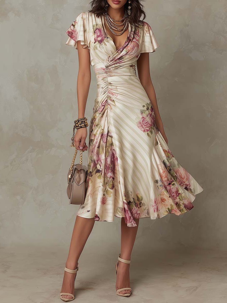 Wrap V-Neck Wedding Guest Midi Dress for Women