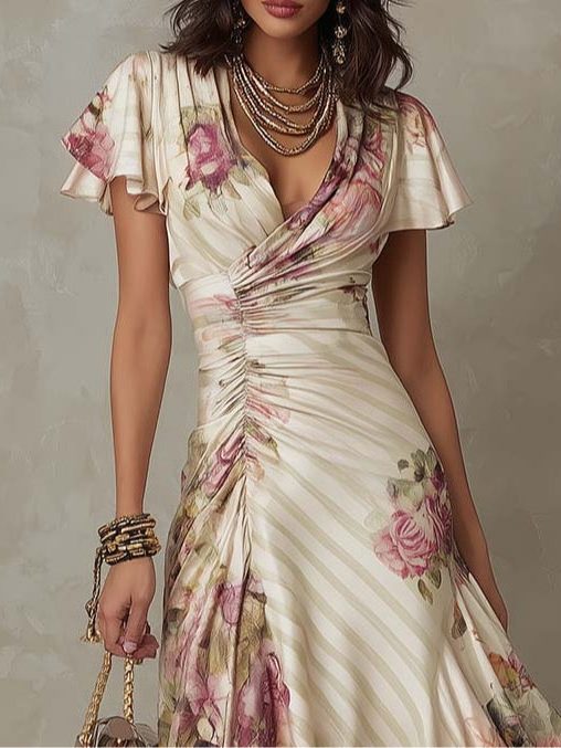 Wrap V-Neck Wedding Guest Midi Dress for Women - View 3