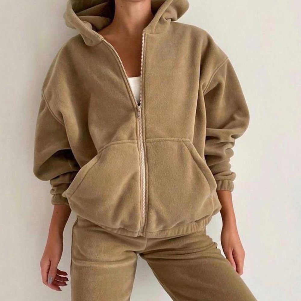 Zip-Up Oversized Hoodie Jogging Set for Women - View 10