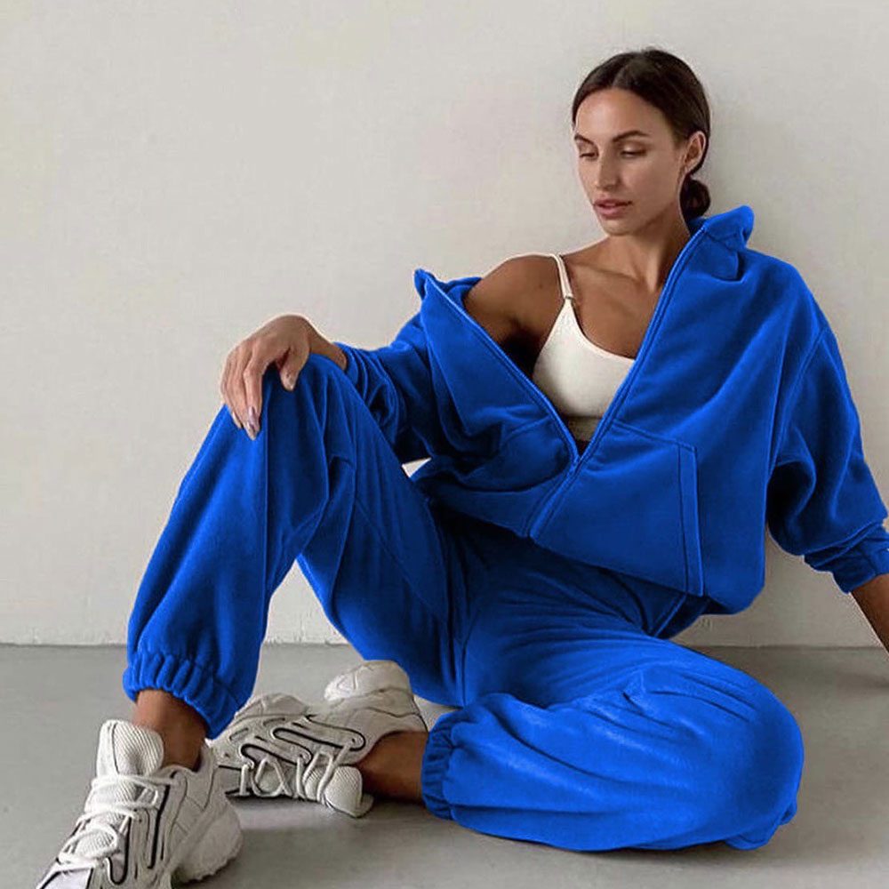 Zip-Up Oversized Hoodie Jogging Set for Women - View 6