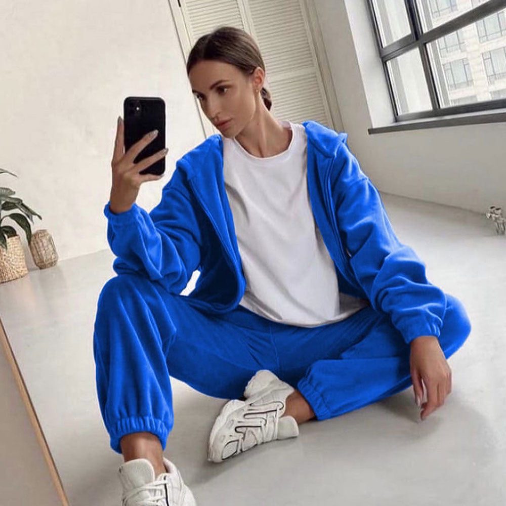 Zip-Up Oversized Hoodie Jogging Set for Women - View 8