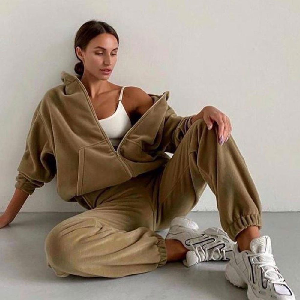 Zip-Up Oversized Hoodie Jogging Set for Women - View 9