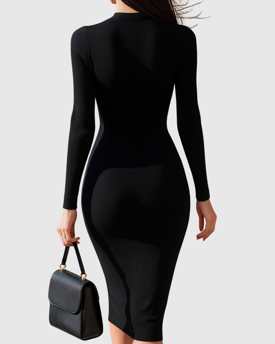Zip-Up Ribbed Knit Midi Dress for Women - View 4