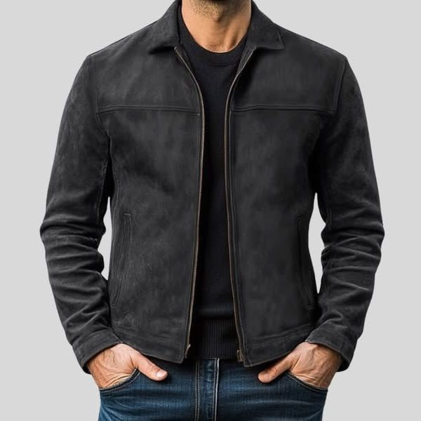 Zip-Up Suede Jacket for Men
