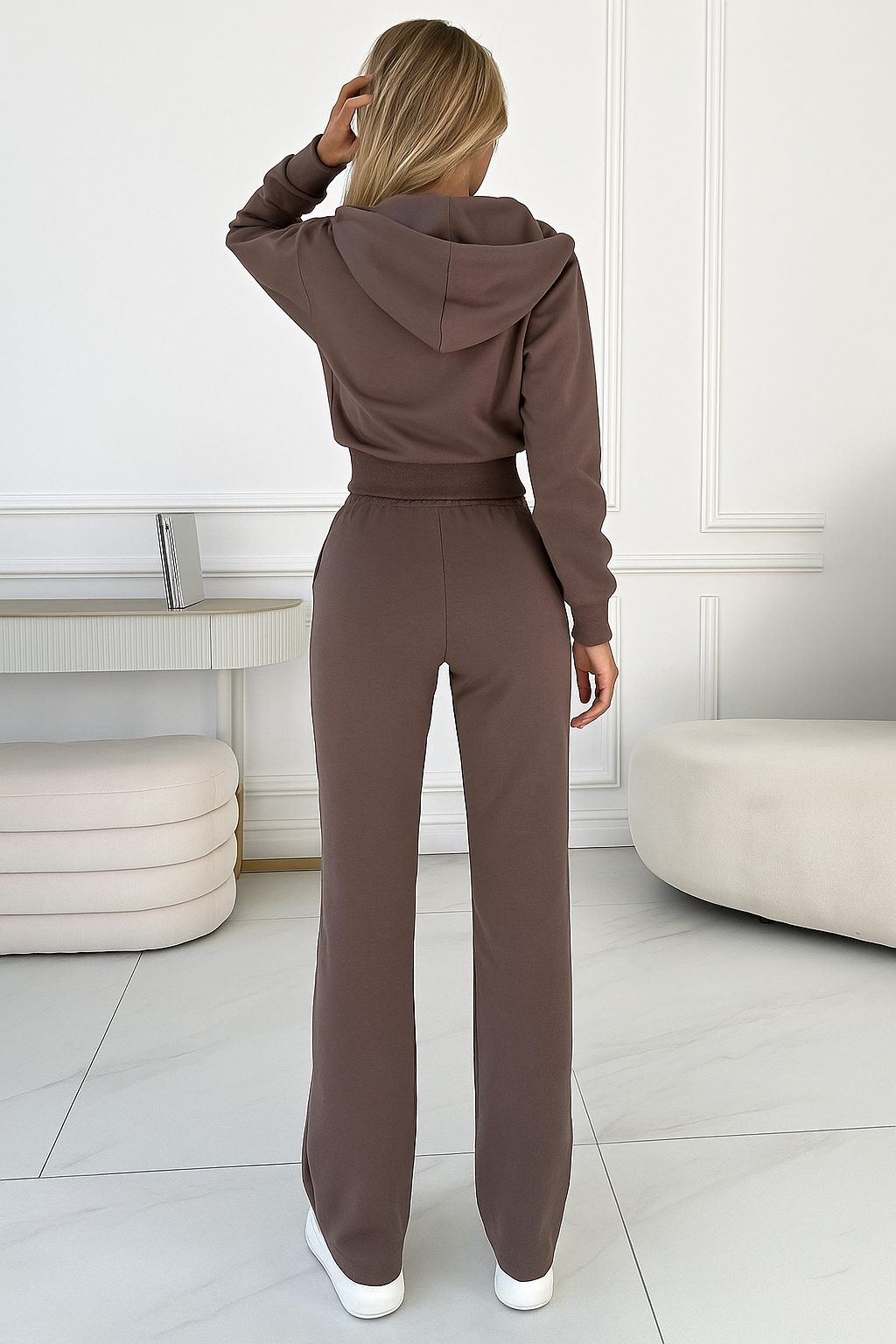 Zip-Up Velour Straight Leg Jogging Set for Women - View 6