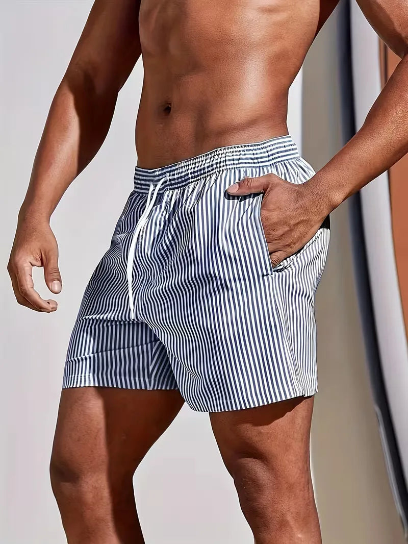 Striped Mid-Length Swim Shorts for Men